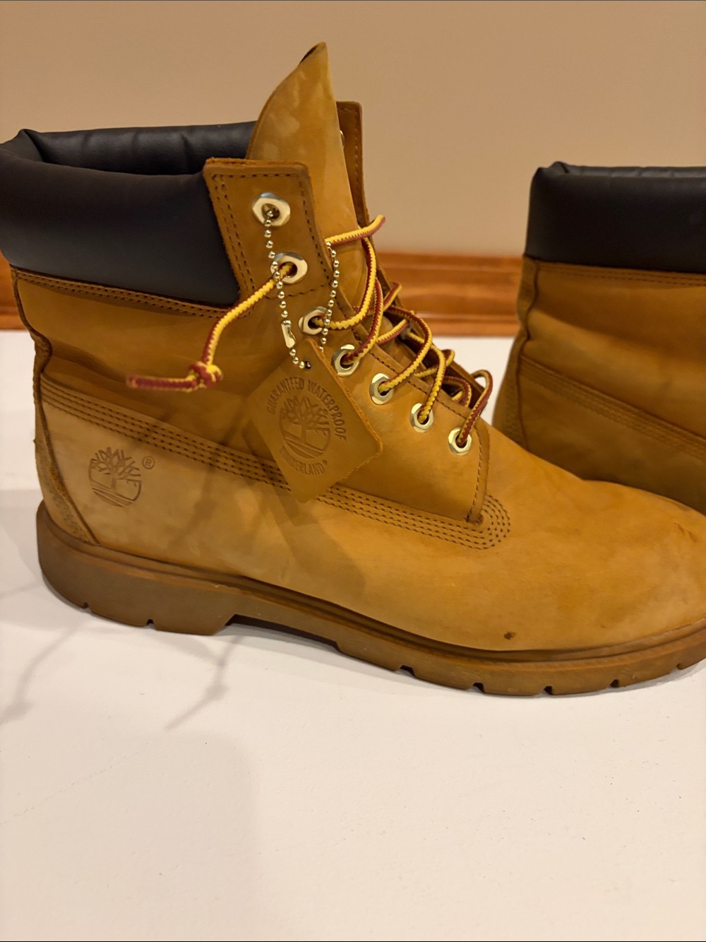 Timberland Wheat Nubuck Work Boots with Black Collar